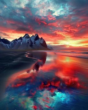 IJslandse kustpracht bij zonsondergang van fernlichtsicht