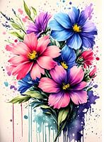 Colorful AI creation of wild flowers in wet paint splash style