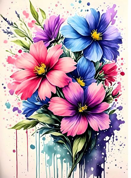 Colorful AI creation of wild flowers in wet paint splash style by A.D. Digital ART