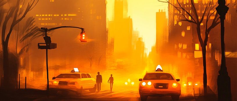 Urban scene at sunset by Poster Art Shop