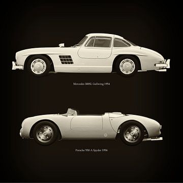 Mercedes 300SL Gullwing 1954 et Porsche 550-A Spyder 1956