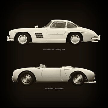 Mercedes 300SL Gullwing 1954 en Porsche 550-A Spyder 1956 van Jan Keteleer (JanKé): Een reis voorbij het canvas