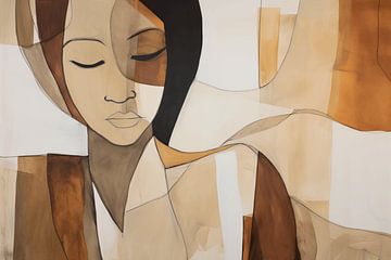 Portrait moderne et abstrait d'une femme dans les tons de terre sur Carla Van Iersel