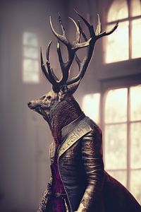 Viktorianisches Herrenhaus: Hirsch im Steampunk-Kleid und lila Outfit