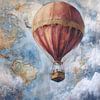 Heißluftballon und Weltkarte - Traumreise-Malerei von Peter Pen Zeichnungen und Gemälde