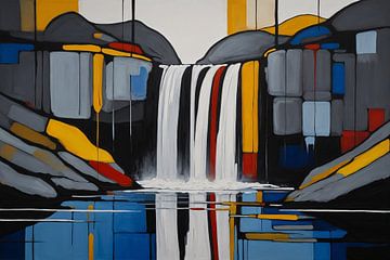 Waterval in Piet Mondriaan stijl van De Muurdecoratie