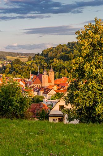 Beautiful evening atmosphere over the half-timbered town of Schmalkalden