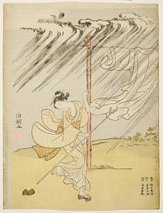 Suzuki Harunobu - A Young Woman in a Summer Shower