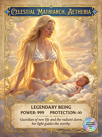 Celestial Matriarch, Aetheria – Celestial Goddess &, Protector of Life (Trading Card Art)