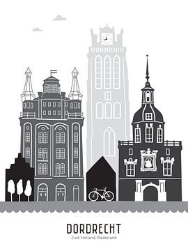 Skyline Illustration Stadt Dordrecht schwarz-weiß-grau von Mevrouw Emmer