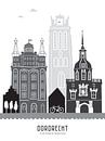 Skyline Illustration Stadt Dordrecht schwarz-weiß-grau von Mevrouw Emmer Miniaturansicht