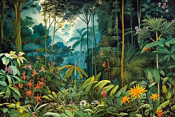 Scène in regenwoud met exotische planten en bloemen van May