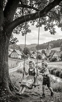 Timeless Innocence Children Swinging in the German Countryside