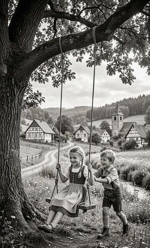 Timeless Innocence Children Swinging in the German Countryside