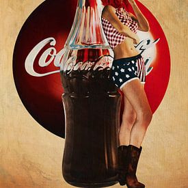 Pin Up Girl avec Coca Cola Draw Art Peintures des années 1960 sur Jan Keteleer