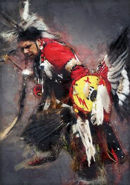 Ölgemälde-Porträt eines tanzenden Indianers von Bert Hooijer