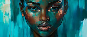 Emotionele schoonheid in turquoise en zwart van Poster Art Shop