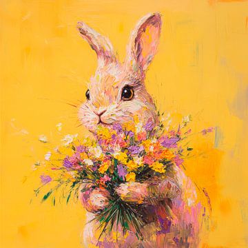 K schattig konijn met bloemen van Poster Art Shop