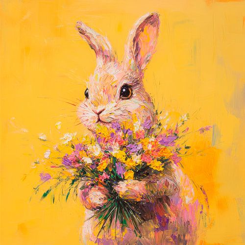 K schattig konijn met bloemen