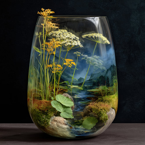 3D-Landschaft in einer Glasvase