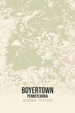 Vintage landkaart van Boyertown (Pennsylvania), USA. van MijnStadsPoster