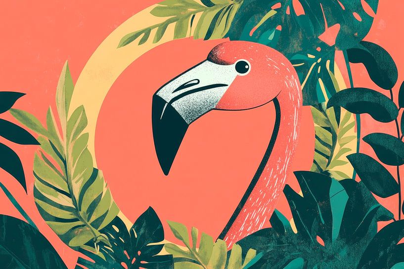 Flamingo in a tropical jungle frame by Poster Art Shop