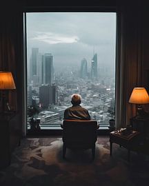 Old man looking out of the window