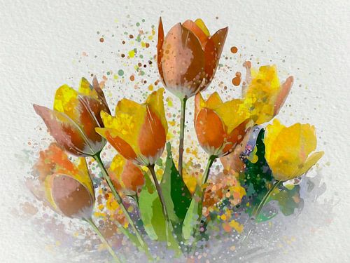 Frisches Frühlingsbild: Holländisches Blumenzwiebelfeld mit gelben Tulpen