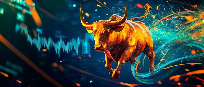 Golden bull with graphic elements by Poster Art Shop