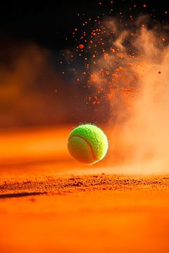 Tennisracket raakt bal op gravelbaan van Poster Art Shop