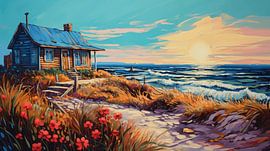 Strandhaus Sonnenuntergang von CanvasbyCaro