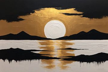 Sonnenuntergang mit Schwarz und Gold von De Muurdecoratie