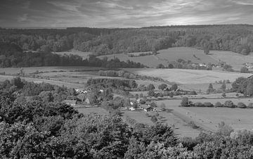 Limburgs landschap in zwart wit.