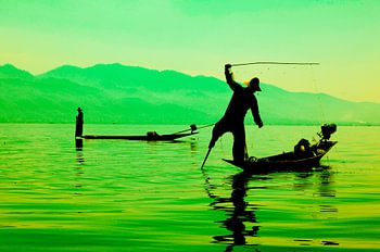 Vissers op Inle Lake, Myanmar