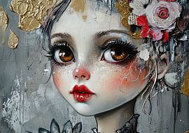 Frau mit Blumen und Goldakzenten von Blickfänger Gemälde