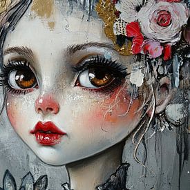 Frau mit Blumen und Goldakzenten von Blickfänger Gemälde