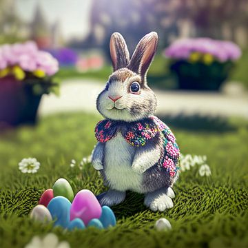 lapin de Pâques mignon avec des œufs, illustration ART sur Animaflora PicsStock