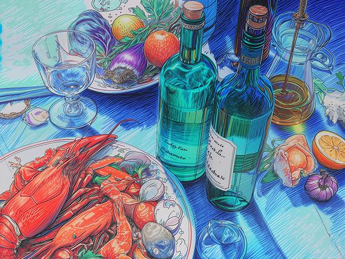 traditional food still life, seafood by Ariadna de Raadt-Goldberg