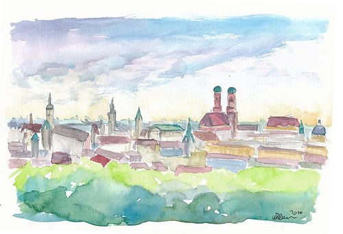 Sanfte Skyline von München Bayern in der Abenddämmerung
