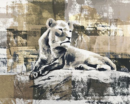 Leeuwin op een rots van Emiel de Lange