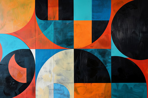 Cirkelvormige geometrie in blauw en oranje - Abstracte kunst