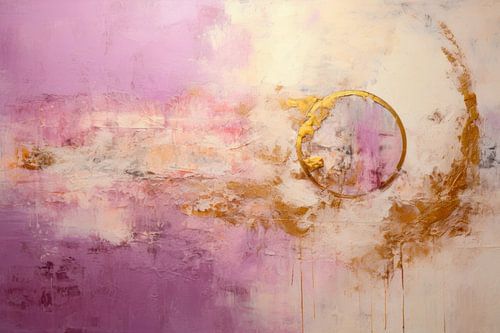Abstract schilderij roze en goud – Modern wanddecor
