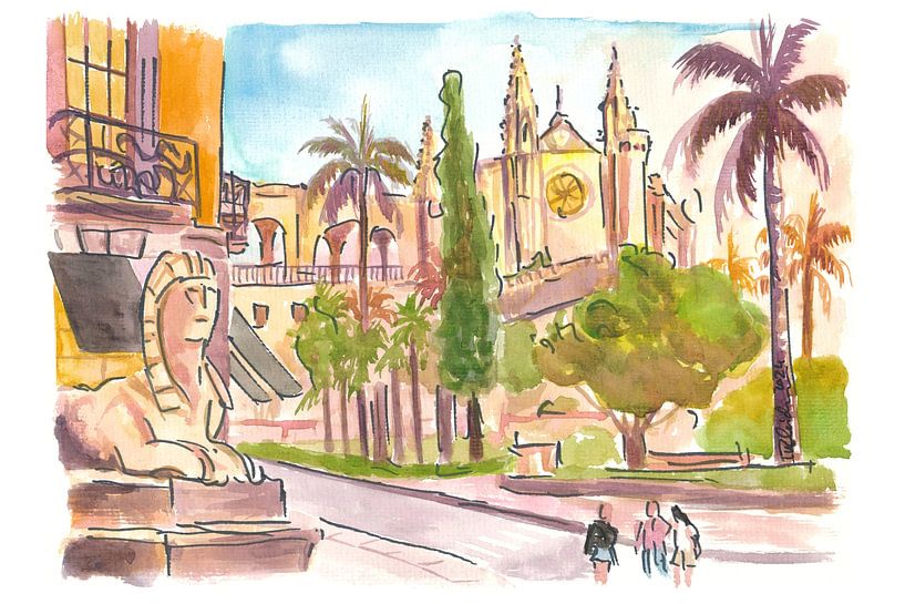 Street scene on the Passeig del Born with La Seu by Markus Bleichner