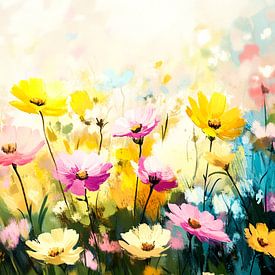 Abstract colourful flower field painting by Imperial Art House