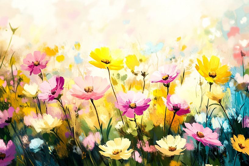 Peinture abstraite d'un champ de fleurs colorées par Imperial Art House