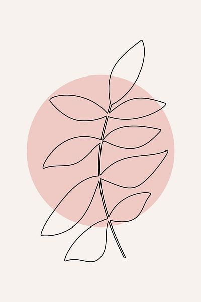 Modern boho botanical. Leaves in pastel colors. Pink, black white 2 by Dina Dankers