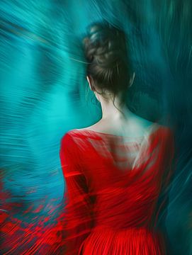 Dein schöner Rücken | Bewegungsunschärfe in Dunkelrot und Azurblau von Frank Daske | Foto & Design