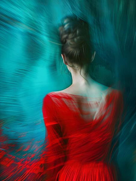 Ton beau dos | Flou de mouvement en rouge foncé et bleu azur par Frank Daske | Foto & Design