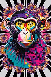 Singe psychédélique avec des fleurs sur Art & Soul Creations