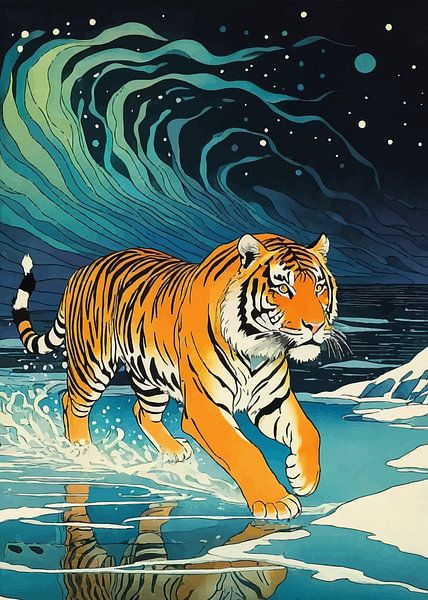 Tijger in winterlandschap Digital Art van MIROKKU